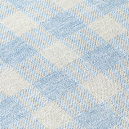 3' X 5' Sky Blue And Gray Plaid Washable Indoor Outdoor Area Rug