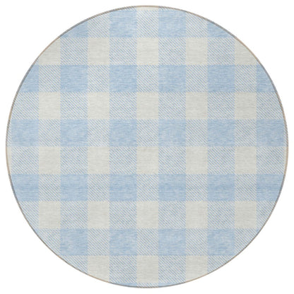 3' X 5' Sky Blue And Gray Plaid Washable Indoor Outdoor Area Rug