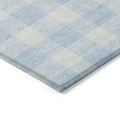 3' X 5' Sky Blue And Gray Plaid Washable Indoor Outdoor Area Rug