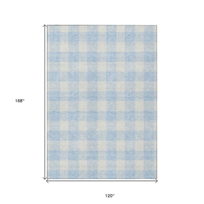 3' X 5' Sky Blue And Gray Plaid Washable Indoor Outdoor Area Rug