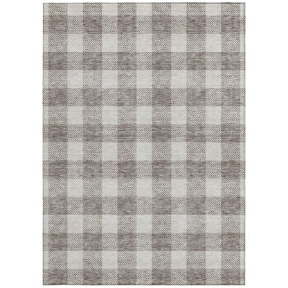3' X 5' Taupe And Gray Plaid Washable Indoor Outdoor Area Rug