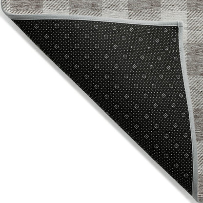 3' X 5' Taupe And Gray Plaid Washable Indoor Outdoor Area Rug