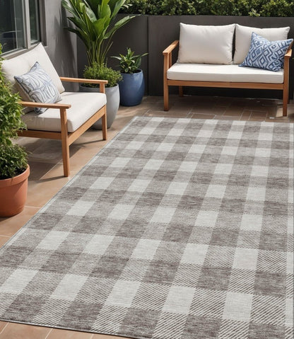 3' X 5' Taupe And Gray Plaid Washable Indoor Outdoor Area Rug
