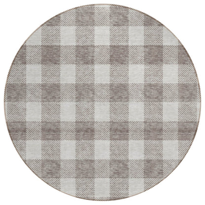 3' X 5' Taupe And Gray Plaid Washable Indoor Outdoor Area Rug