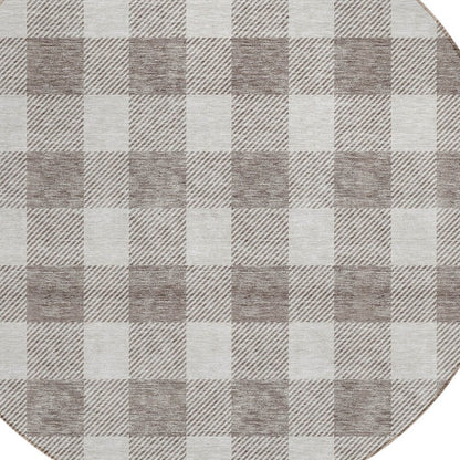 3' X 5' Taupe And Gray Plaid Washable Indoor Outdoor Area Rug