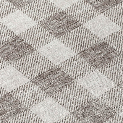 3' X 5' Taupe And Gray Plaid Washable Indoor Outdoor Area Rug