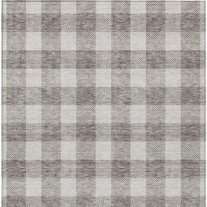 3' X 5' Taupe And Gray Plaid Washable Indoor Outdoor Area Rug