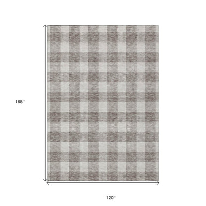 3' X 5' Taupe And Gray Plaid Washable Indoor Outdoor Area Rug