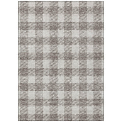 3' X 5' Taupe And Gray Plaid Washable Indoor Outdoor Area Rug
