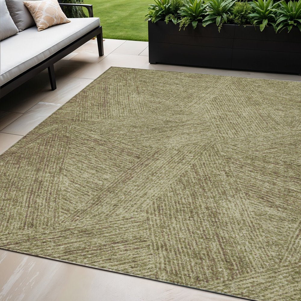 5' X 8' Green Beige And Brown Abstract Washable Indoor Outdoor Area Rug