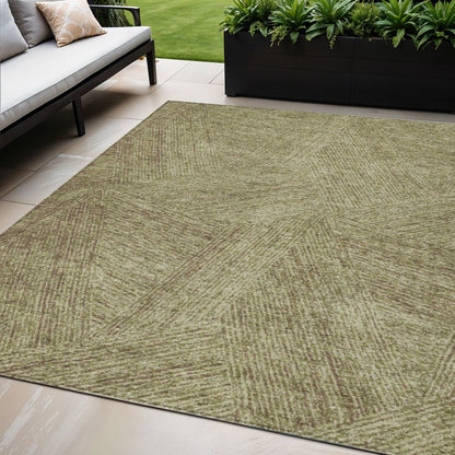 5' X 8' Green Beige And Brown Abstract Washable Indoor Outdoor Area Rug