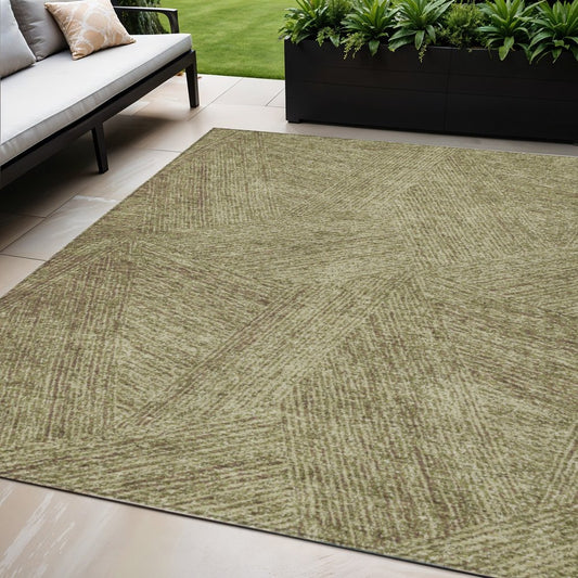 5' X 8' Green Beige And Brown Abstract Washable Indoor Outdoor Area Rug