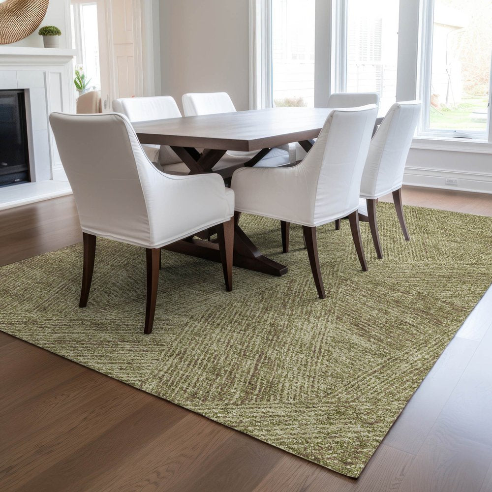 5' X 8' Green Beige And Brown Abstract Washable Indoor Outdoor Area Rug