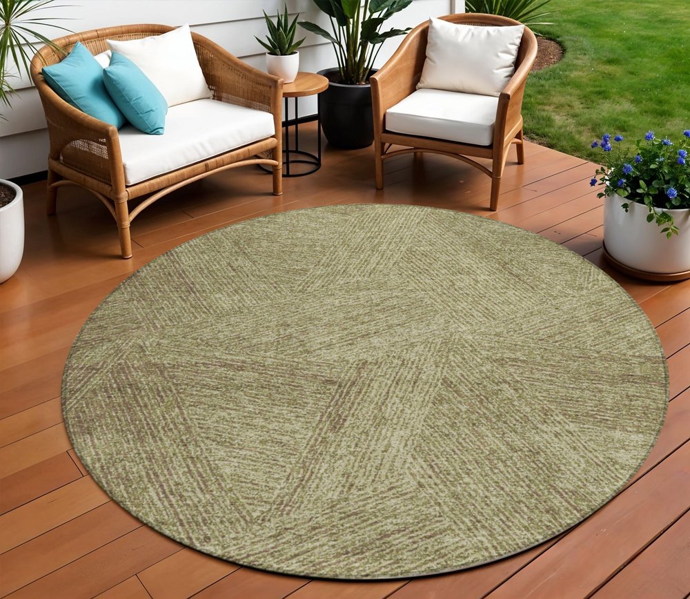 5' X 8' Green Beige And Brown Abstract Washable Indoor Outdoor Area Rug