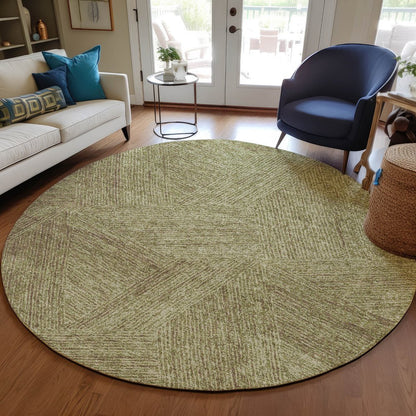 5' X 8' Green Beige And Brown Abstract Washable Indoor Outdoor Area Rug