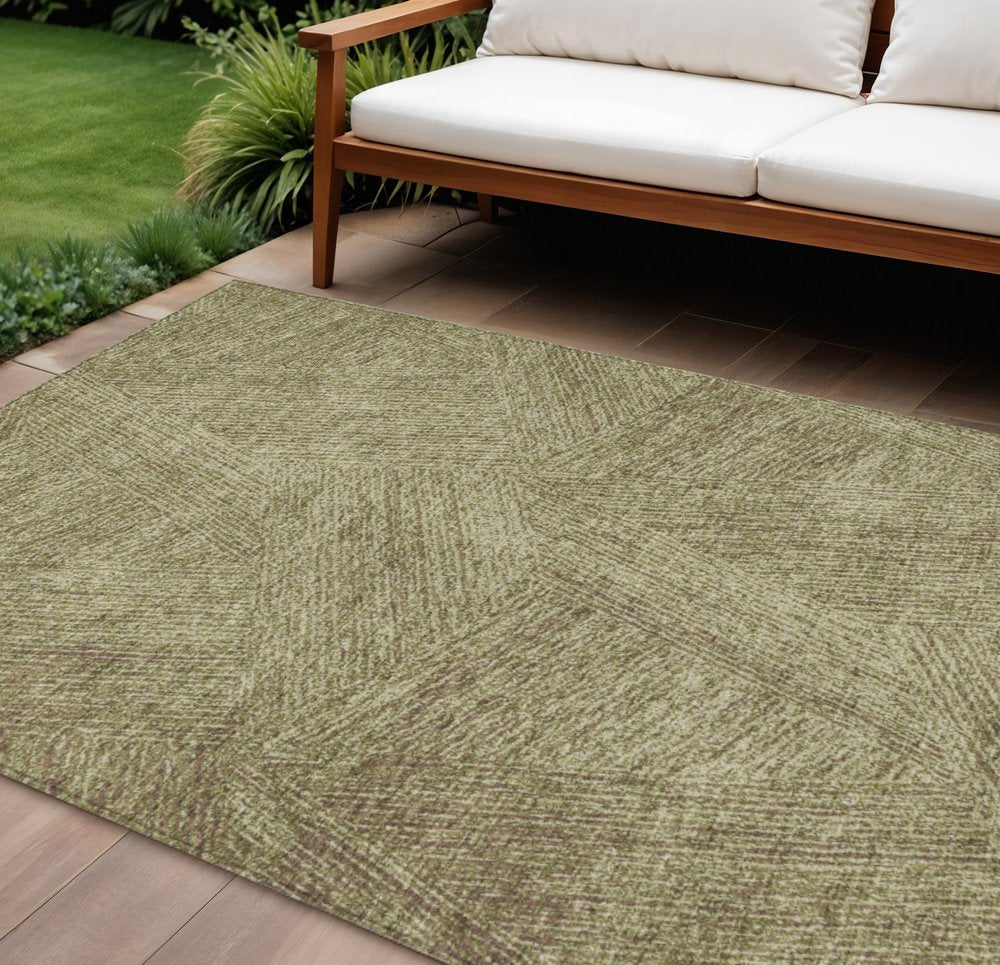 5' X 8' Green Beige And Brown Abstract Washable Indoor Outdoor Area Rug
