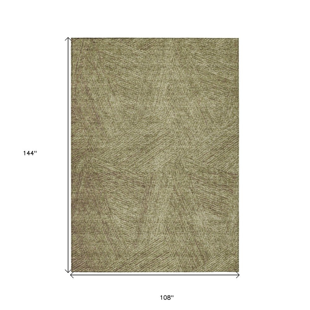 5' X 8' Green Beige And Brown Abstract Washable Indoor Outdoor Area Rug
