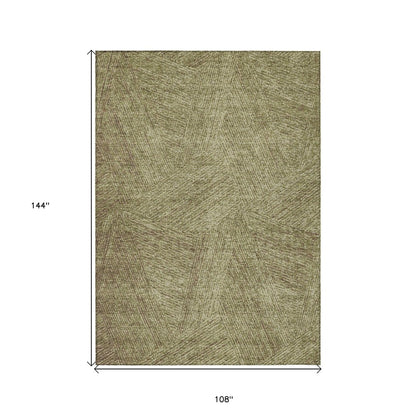 5' X 8' Green Beige And Brown Abstract Washable Indoor Outdoor Area Rug