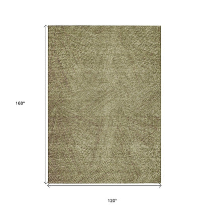 5' X 8' Green Beige And Brown Abstract Washable Indoor Outdoor Area Rug