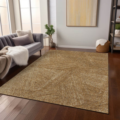 3' X 5' Gold Brown And Ivory Abstract Washable Indoor Outdoor Area Rug