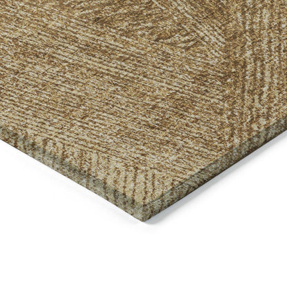 3' X 5' Gold Brown And Ivory Abstract Washable Indoor Outdoor Area Rug