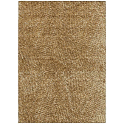 3' X 5' Gold Brown And Ivory Abstract Washable Indoor Outdoor Area Rug