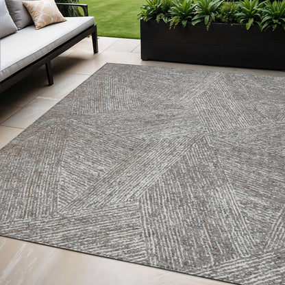 3' X 5' Gray Brown And Ivory Abstract Washable Indoor Outdoor Area Rug