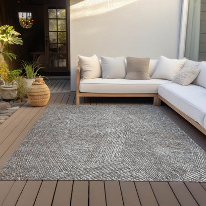 3' X 5' Gray Brown And Ivory Abstract Washable Indoor Outdoor Area Rug