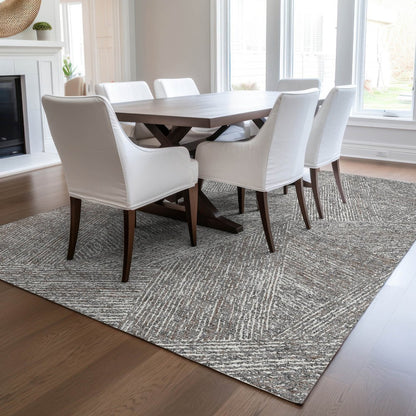 3' X 5' Gray Brown And Ivory Abstract Washable Indoor Outdoor Area Rug