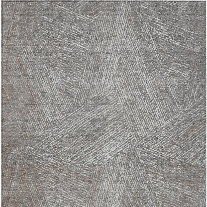 3' X 5' Gray Brown And Ivory Abstract Washable Indoor Outdoor Area Rug