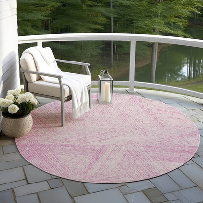 3' X 5' Pink And Ivory Abstract Washable Indoor Outdoor Area Rug