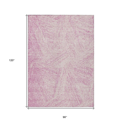 3' X 5' Pink And Ivory Abstract Washable Indoor Outdoor Area Rug