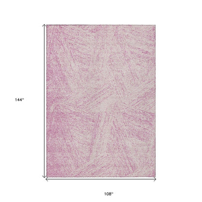 3' X 5' Pink And Ivory Abstract Washable Indoor Outdoor Area Rug