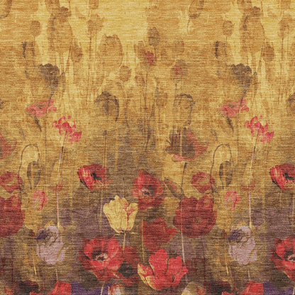 3' X 5' Gold Red And Brown Floral Washable Indoor Outdoor Area Rug