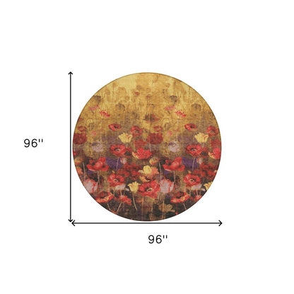 3' X 5' Gold Red And Brown Floral Washable Indoor Outdoor Area Rug