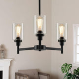 3 Lights Black Chandeliers for Dining Room Light Fixture over Table, Entryway Chandelier for Foyer, Hallway Light Fixtures with Glass Shade for Dinning Room Kitchen Island Foyer Hallway-1