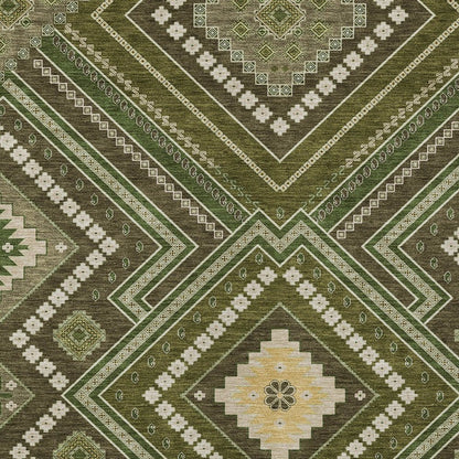 3' X 5' Olive Green Gray And Ivory Tribal Washable Indoor Outdoor Area Rug