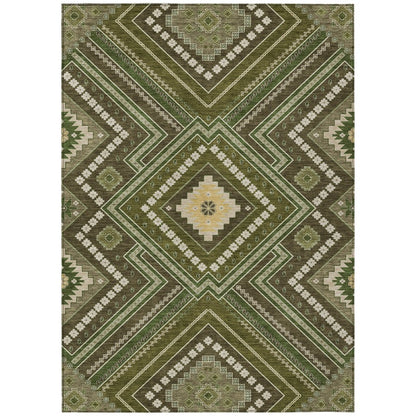 3' X 5' Olive Green Gray And Ivory Tribal Washable Indoor Outdoor Area Rug