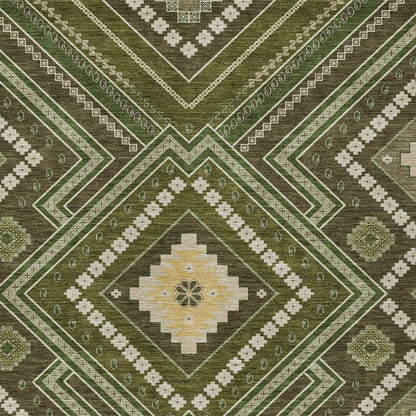 3' X 5' Olive Green Gray And Ivory Tribal Washable Indoor Outdoor Area Rug
