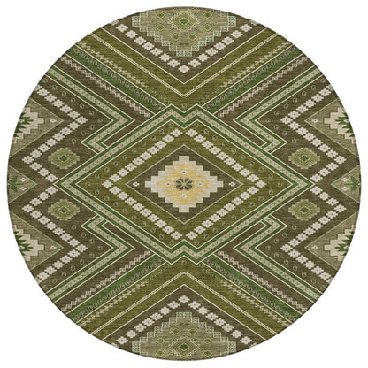 3' X 5' Olive Green Gray And Ivory Tribal Washable Indoor Outdoor Area Rug