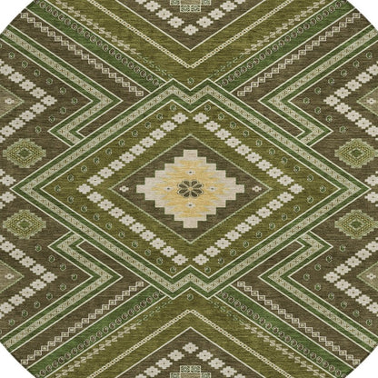 3' X 5' Olive Green Gray And Ivory Tribal Washable Indoor Outdoor Area Rug