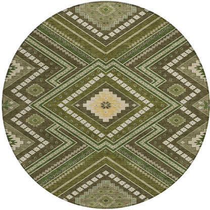 3' X 5' Olive Green Gray And Ivory Tribal Washable Indoor Outdoor Area Rug