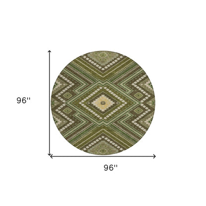 3' X 5' Olive Green Gray And Ivory Tribal Washable Indoor Outdoor Area Rug