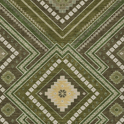 3' X 5' Olive Green Gray And Ivory Tribal Washable Indoor Outdoor Area Rug