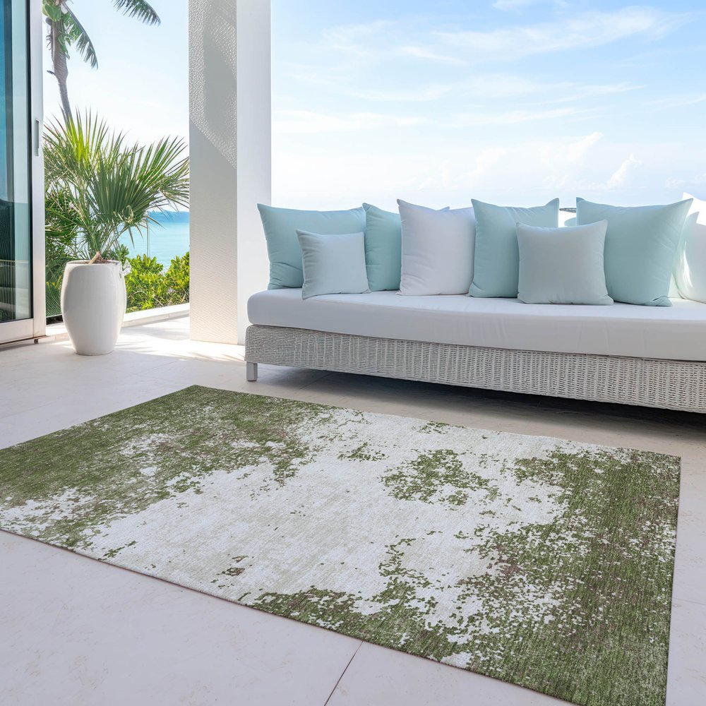 3' X 5' Olive Green Gray And Ivory Abstract Washable Indoor Outdoor Area Rug