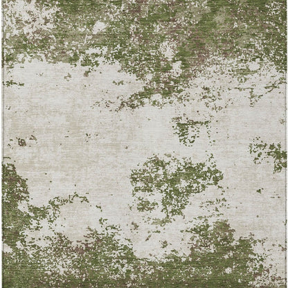 3' X 5' Olive Green Gray And Ivory Abstract Washable Indoor Outdoor Area Rug