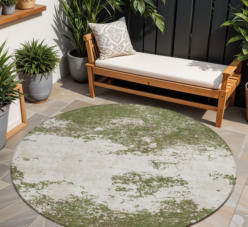 3' X 5' Olive Green Gray And Ivory Abstract Washable Indoor Outdoor Area Rug