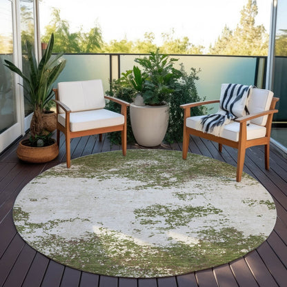 3' X 5' Olive Green Gray And Ivory Abstract Washable Indoor Outdoor Area Rug