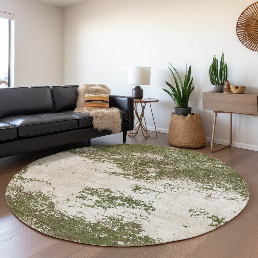 3' X 5' Olive Green Gray And Ivory Abstract Washable Indoor Outdoor Area Rug