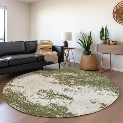 3' X 5' Olive Green Gray And Ivory Abstract Washable Indoor Outdoor Area Rug